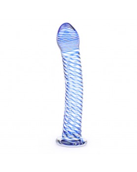 Glass Dildo With Blue Spiral Design