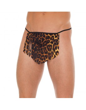 Mens Black GString With Leopard Loincloth